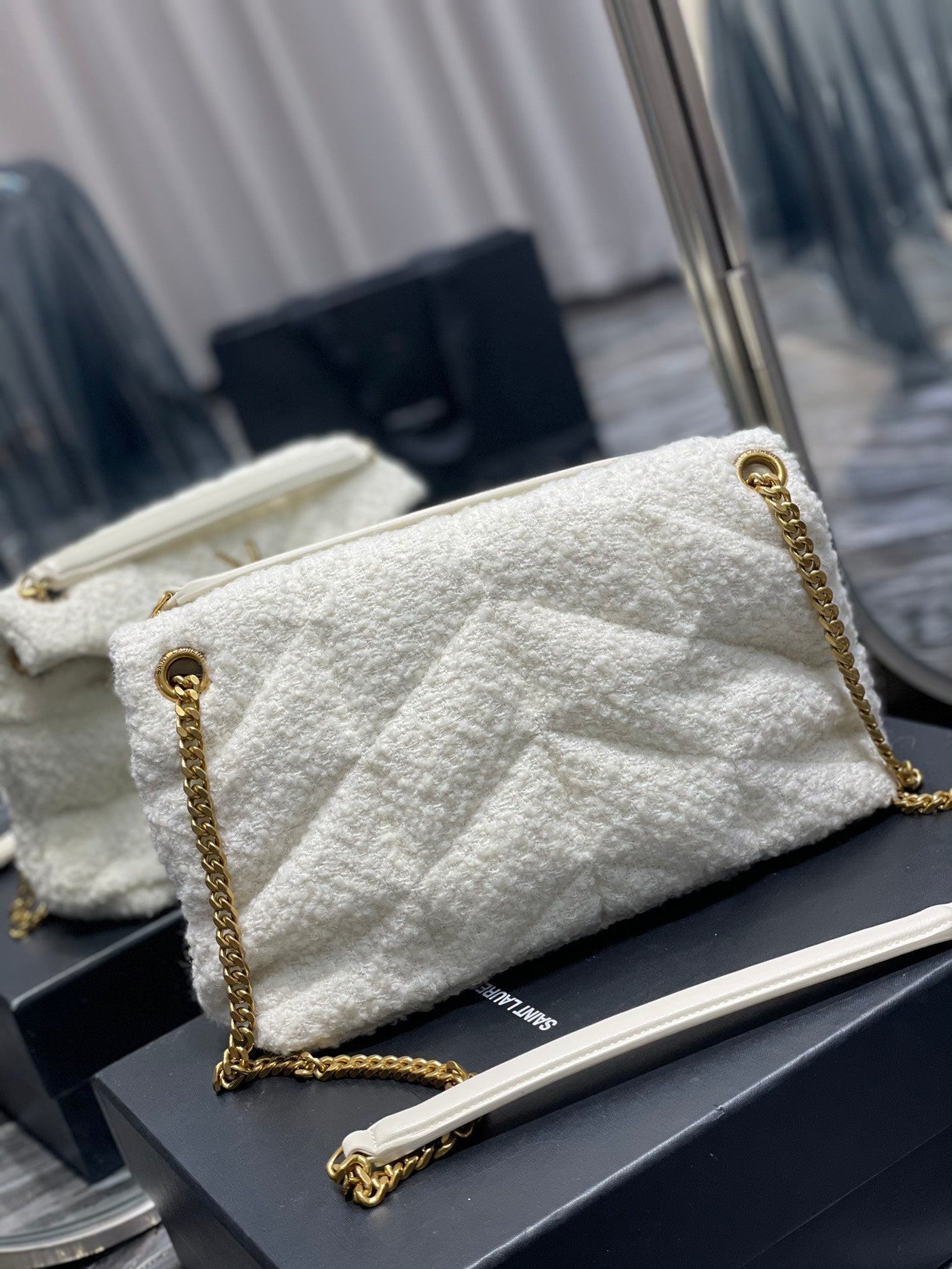 YSSL Puffer Small Chain Bag White For Women, Women’s Bags 11in/29cm YSL‎