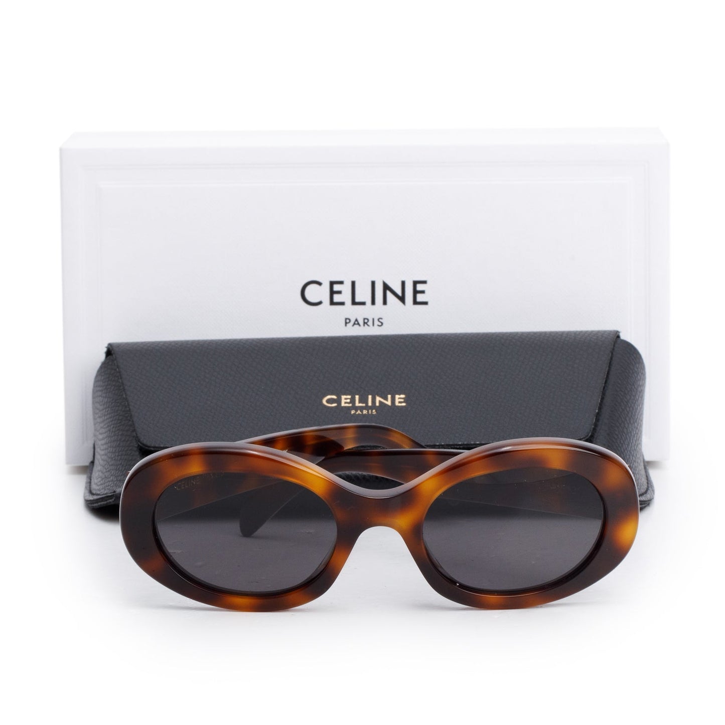 Celine CL40194U Tortoise Acetate Triomphe 01 Oval Sunglasses