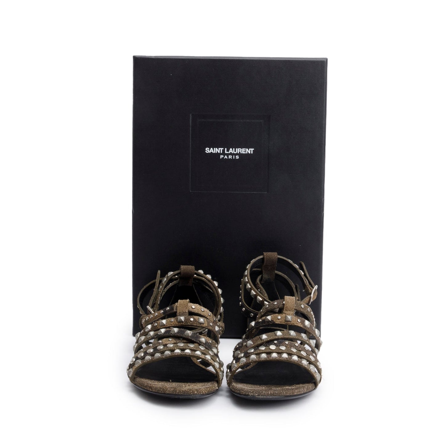 Saint Laurent Camouflage Suede Studded Gladiator Sandals, Size 37