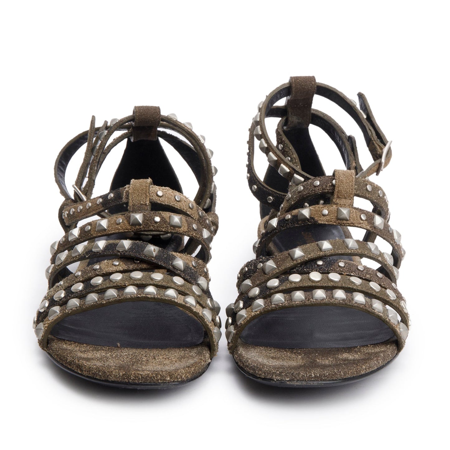 Saint Laurent Camouflage Suede Studded Gladiator Sandals, Size 37