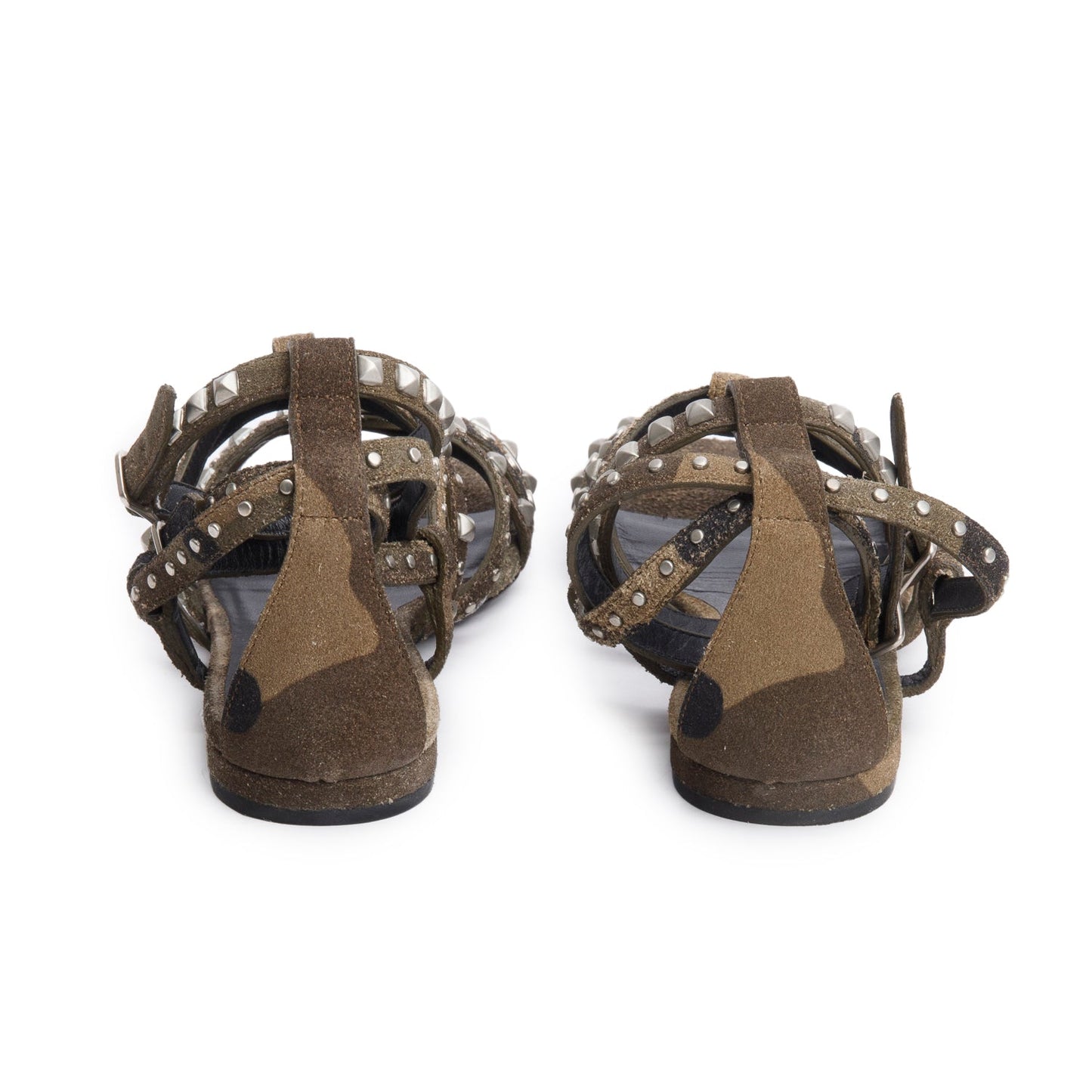 Saint Laurent Camouflage Suede Studded Gladiator Sandals, Size 37