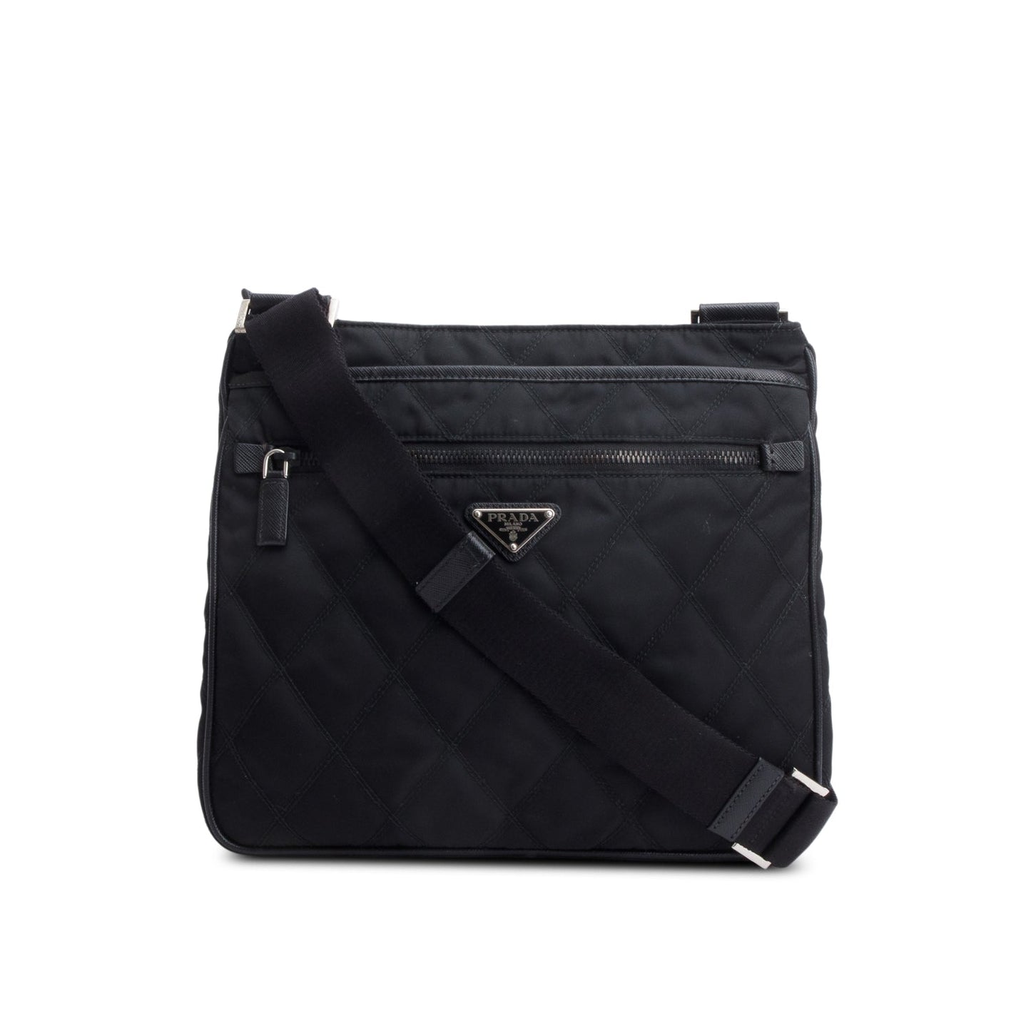 Prada Black Saffiano Leather-Trimmed Tessuto Nylon Messenger Bag
