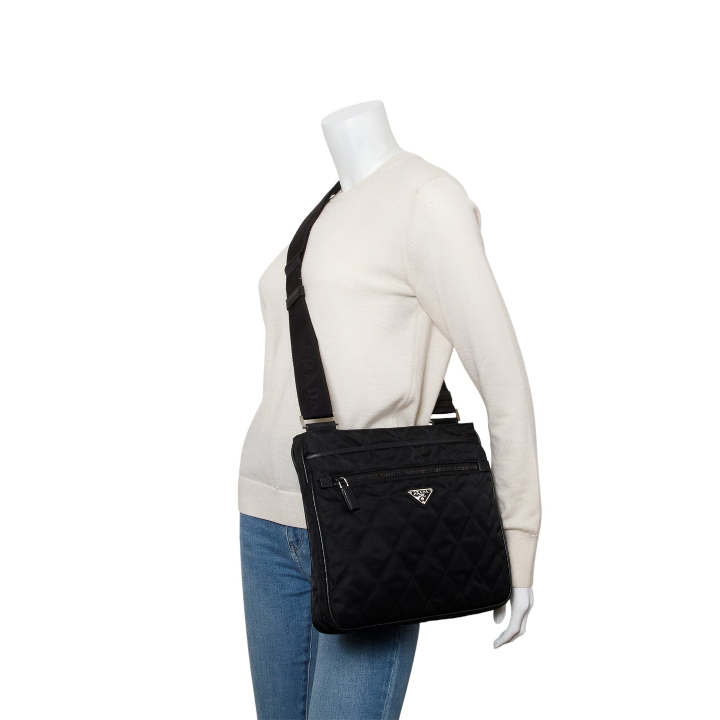 Prada Black Saffiano Leather-Trimmed Tessuto Nylon Messenger Bag