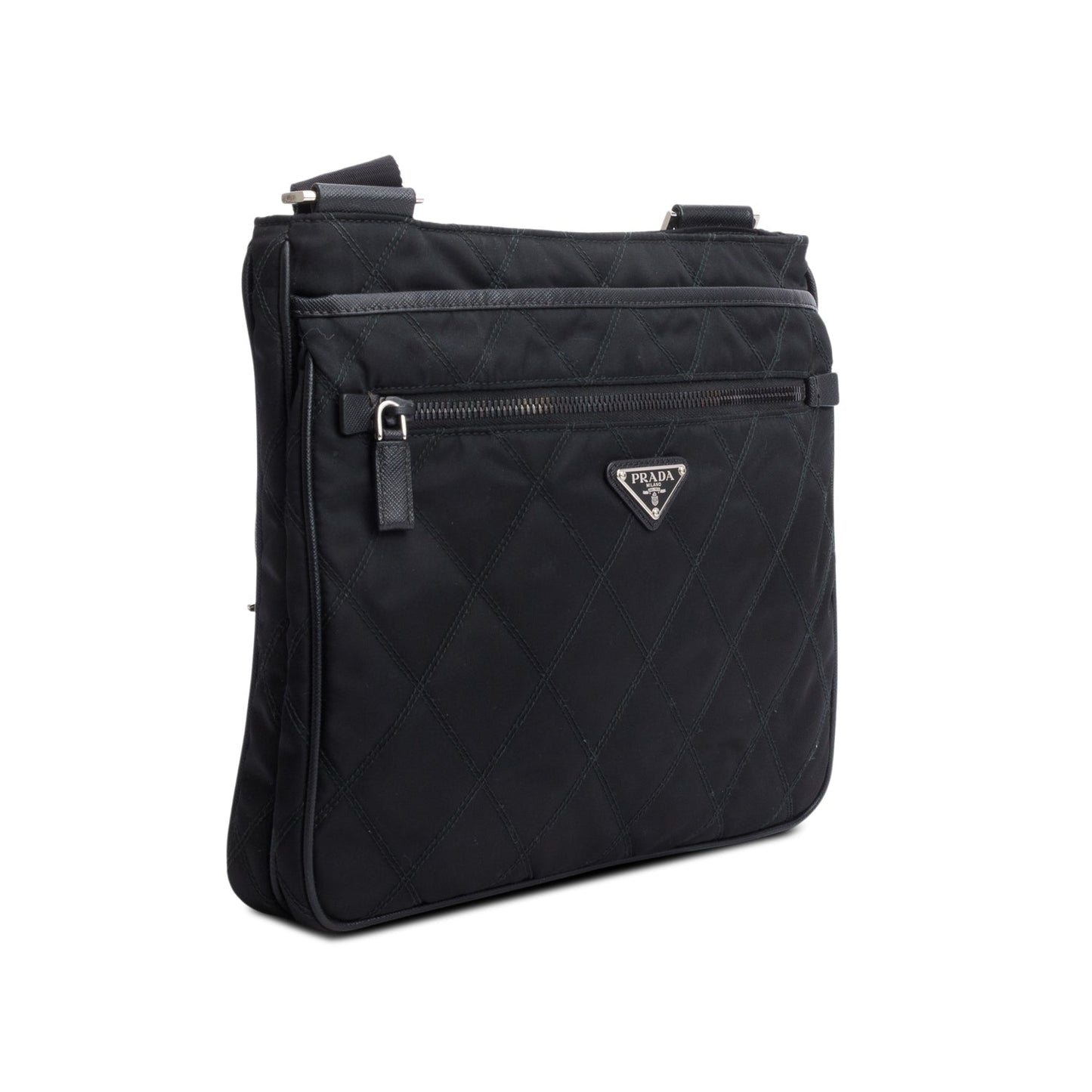Prada Black Saffiano Leather-Trimmed Tessuto Nylon Messenger Bag