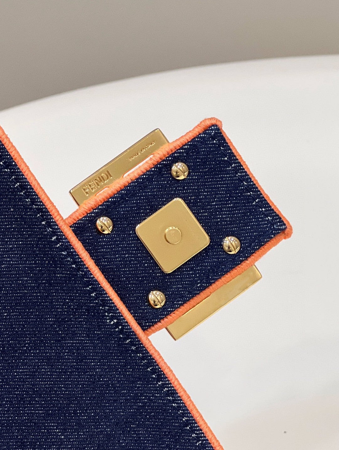 Top QualityTop Quality Baguette Blue Denim Orange Border Bag For Woman 26cm/10in