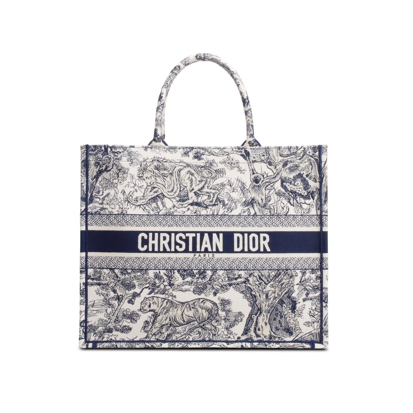 Christian Dior 2024 Large Ecru and Blue Toile de Jouy  Embroidery Canvas Book Tote