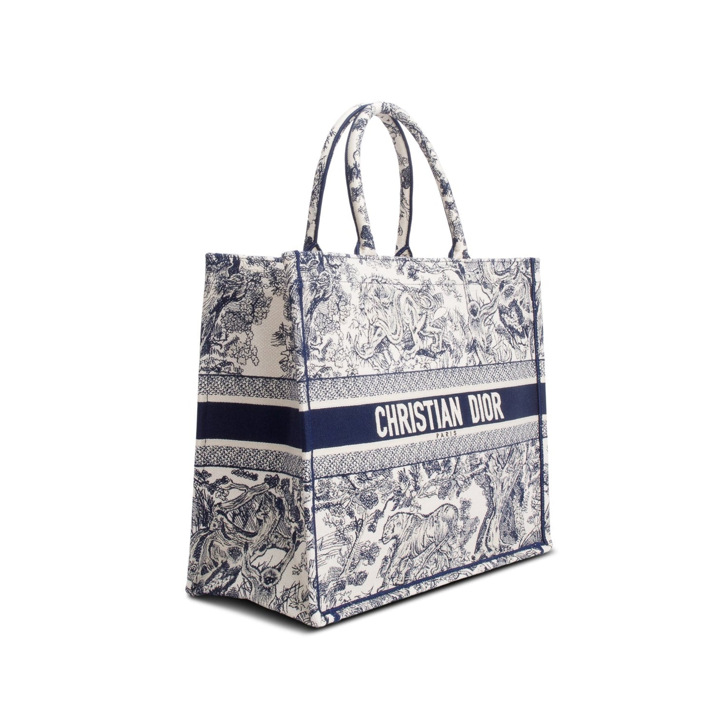 Christian Dior 2024 Large Ecru and Blue Toile de Jouy  Embroidery Canvas Book Tote