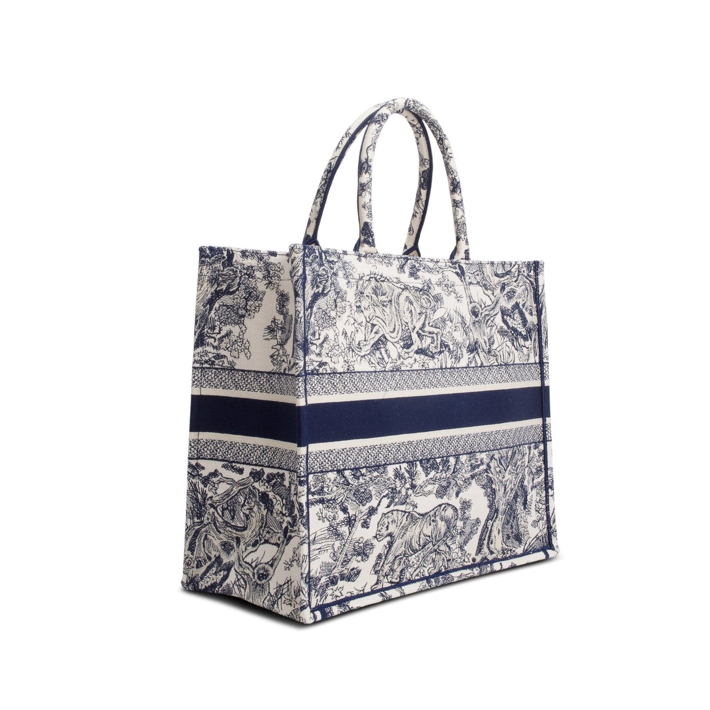 Christian Dior 2024 Large Ecru and Blue Toile de Jouy  Embroidery Canvas Book Tote