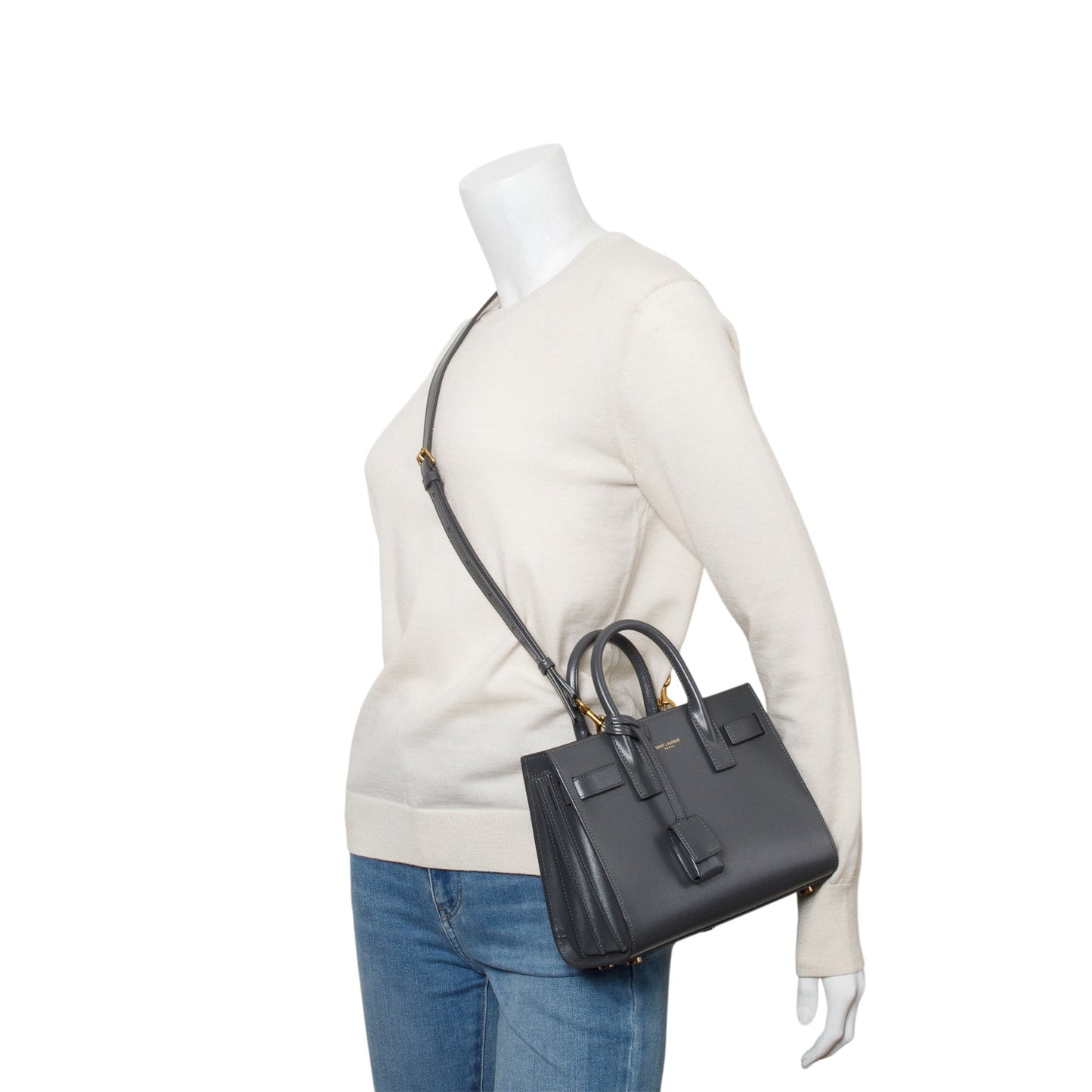 Saint Laurent 2024 Grey Smooth Calfskin Leather Nano Sac De Jour