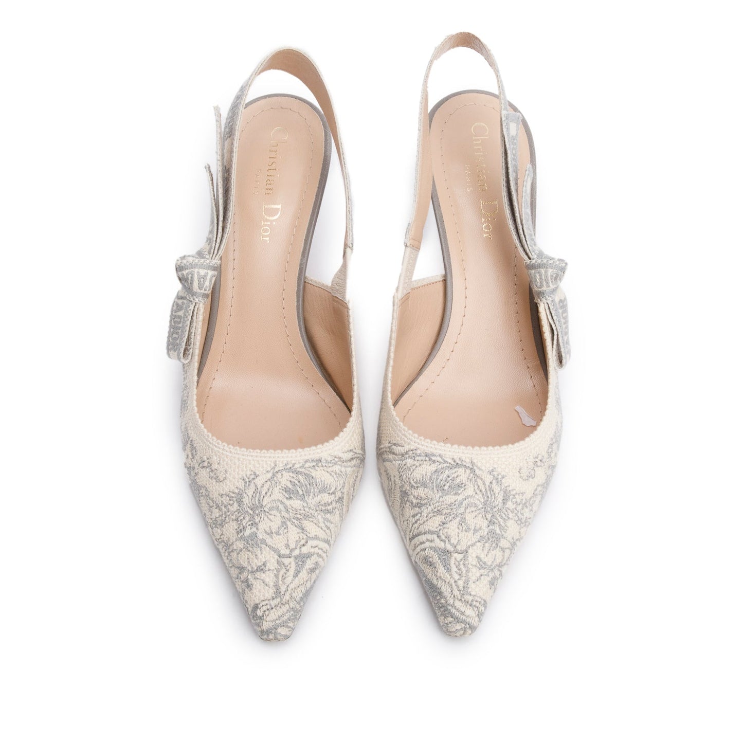 Christian Dior Grey Technical Fabric Toile De Jouy Embroidery J'Adior Slingback Pumps, Size 39