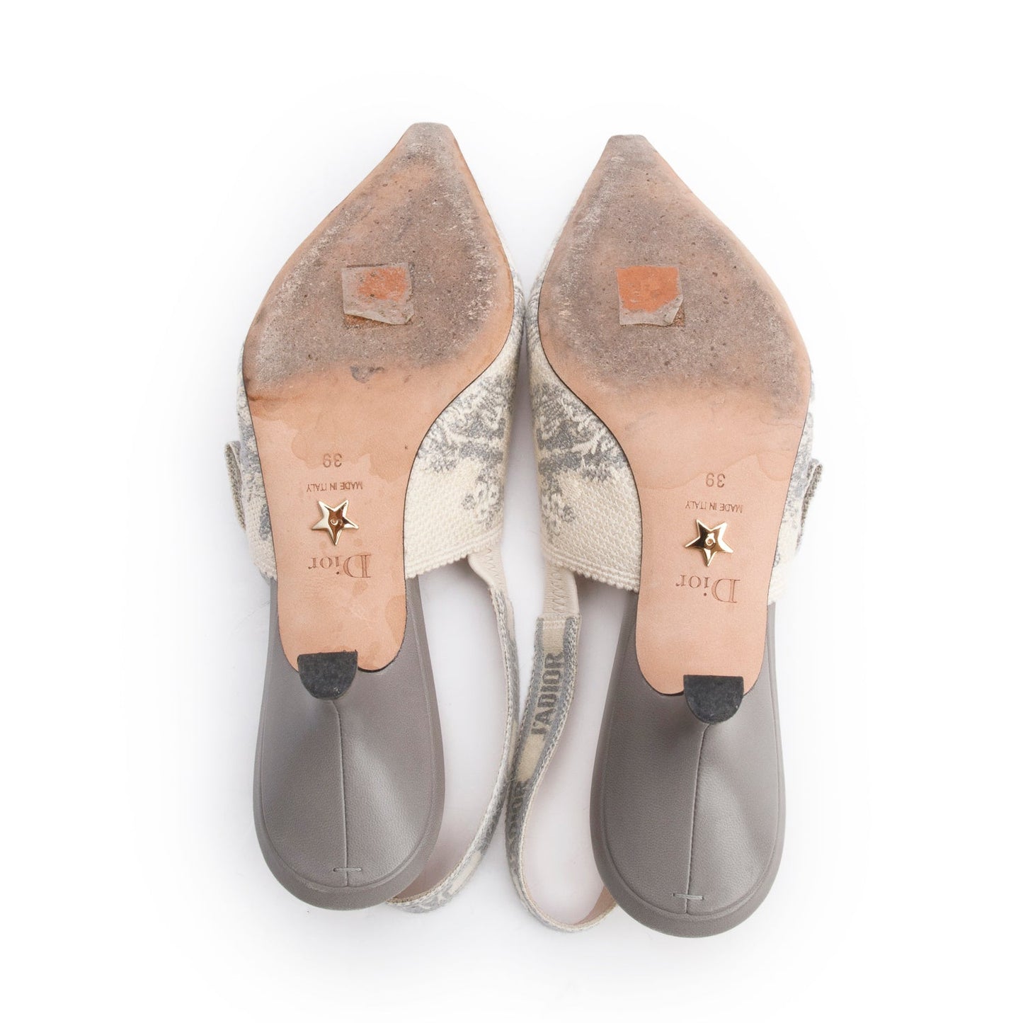 Christian Dior Grey Technical Fabric Toile De Jouy Embroidery J'Adior Slingback Pumps, Size 39