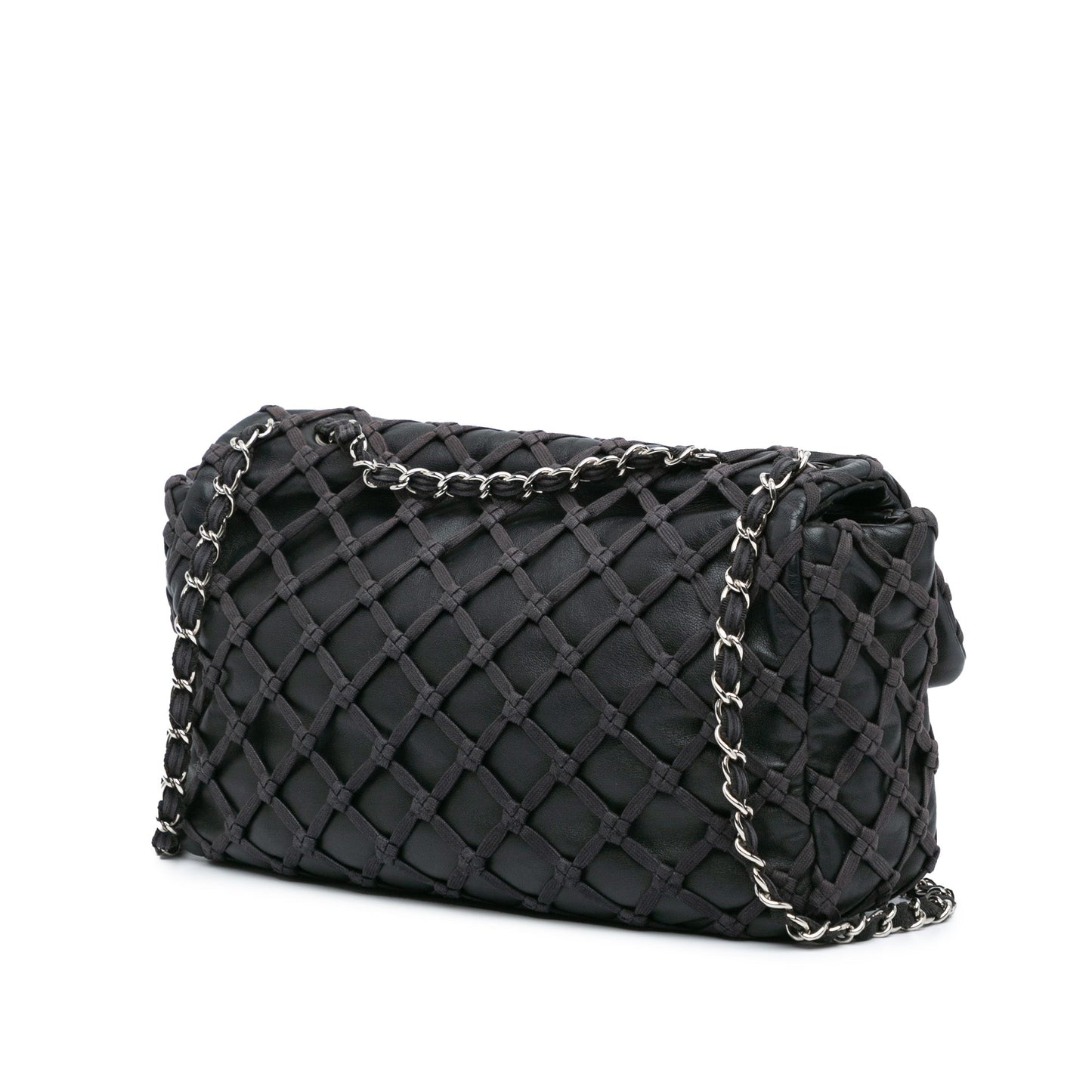 Black Chanel Jumbo Calfskin Canebiers Net Flap Shoulder Bag