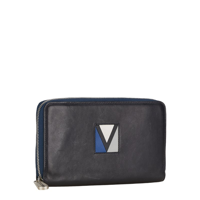Louis Vuitton LV Cup Zippie Organizer Round Fashner Long Wallet M80709 Black Navy Leather Mens LOUIS VUITTON