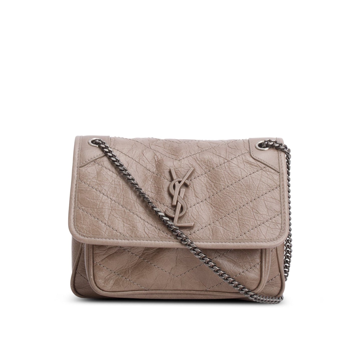 Saint Laurent Beige Crinkled Calfskin Matelasse Leather Baby Niki Shoulder Bag