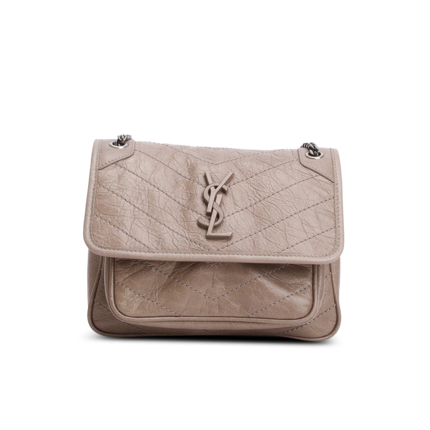 Saint Laurent Beige Crinkled Calfskin Matelasse Leather Baby Niki Shoulder Bag