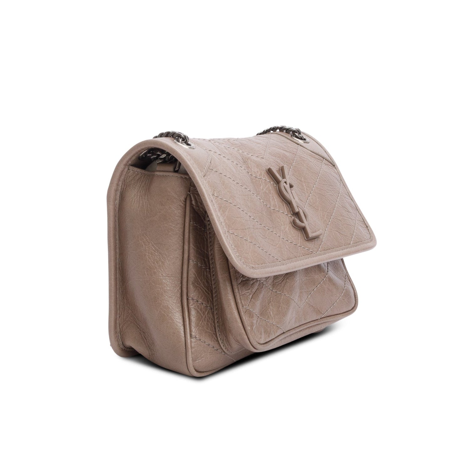 Saint Laurent Beige Crinkled Calfskin Matelasse Leather Baby Niki Shoulder Bag