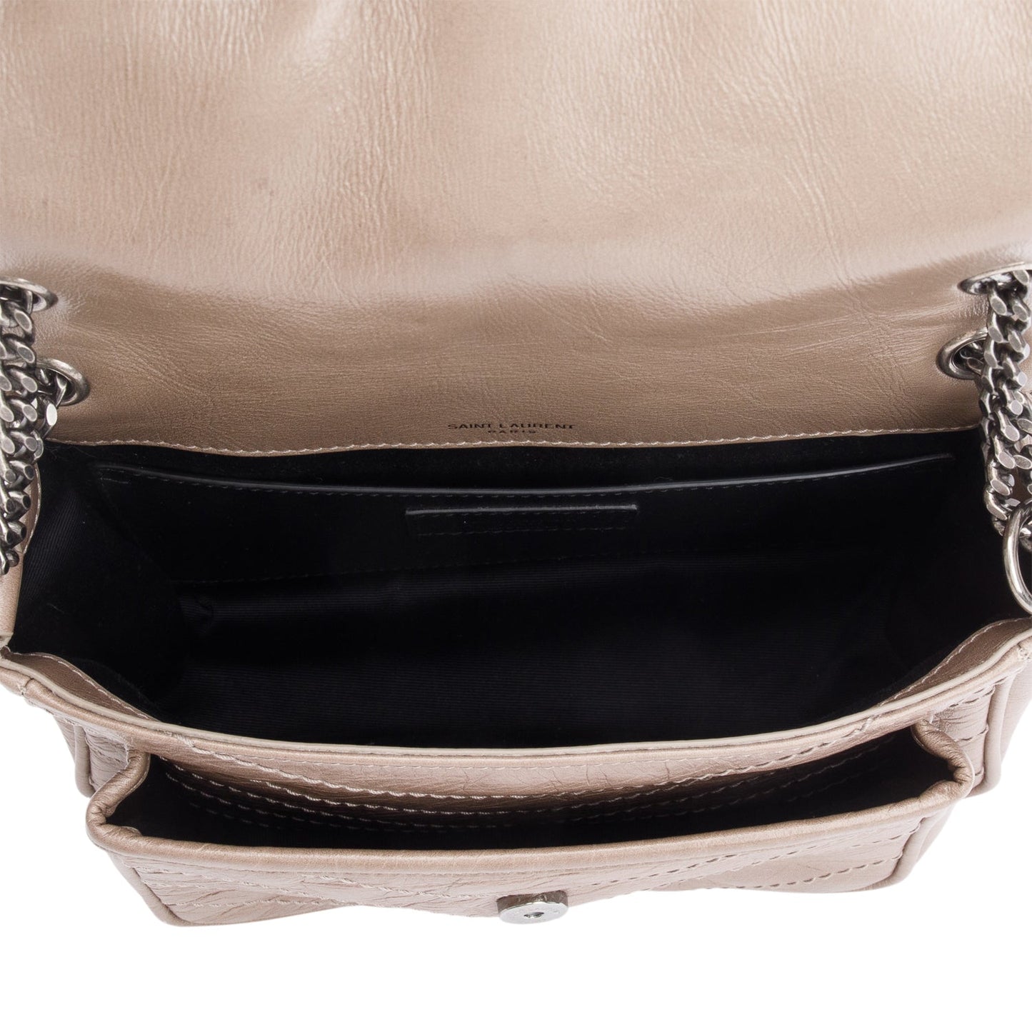 Saint Laurent Beige Crinkled Calfskin Matelasse Leather Baby Niki Shoulder Bag