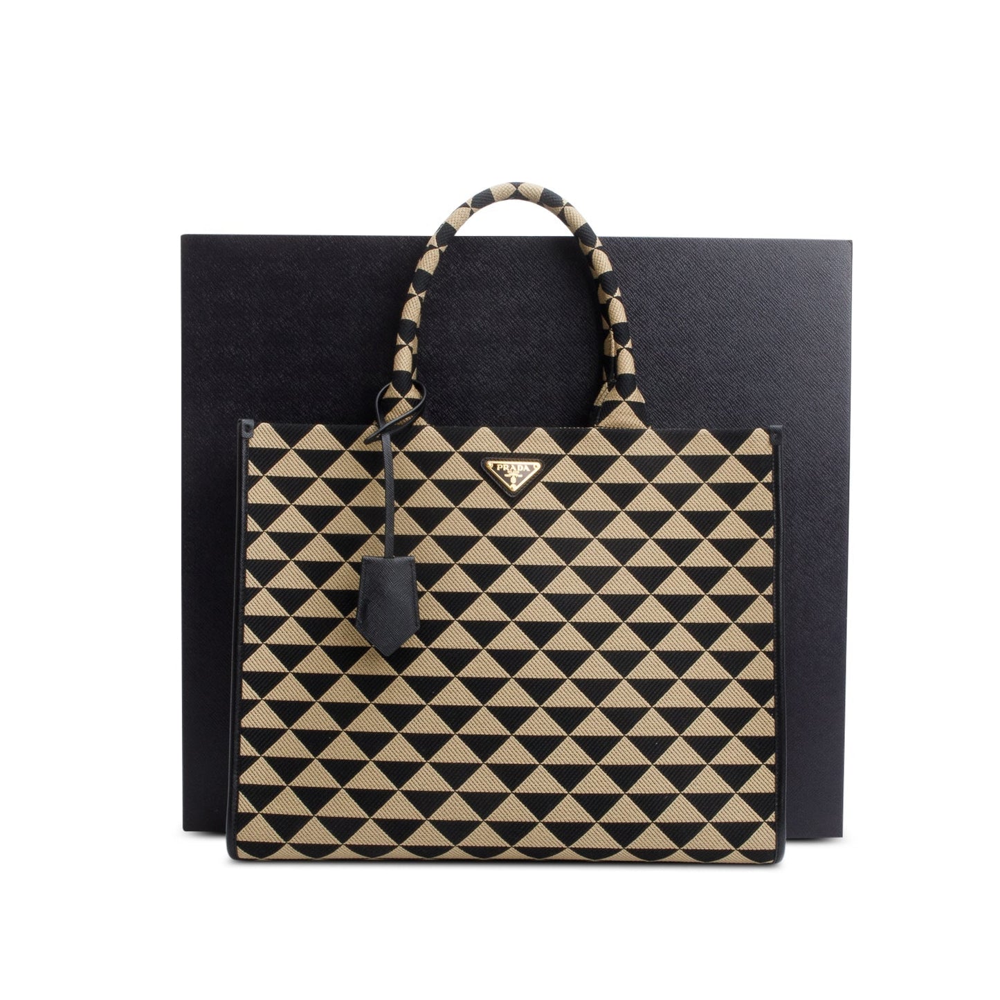 Prada Beige/Black Embroidered Fabric Large Symbole Tote