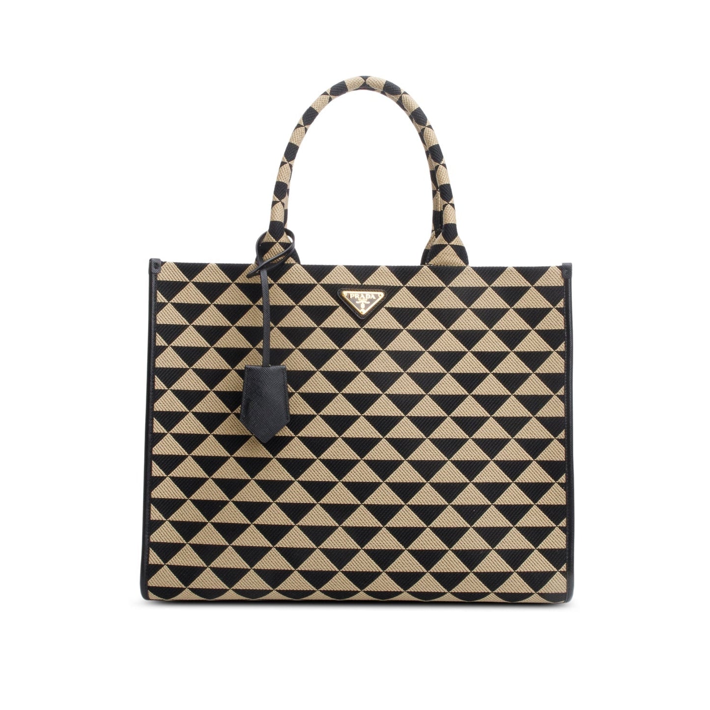 Prada Beige/Black Embroidered Fabric Large Symbole Tote