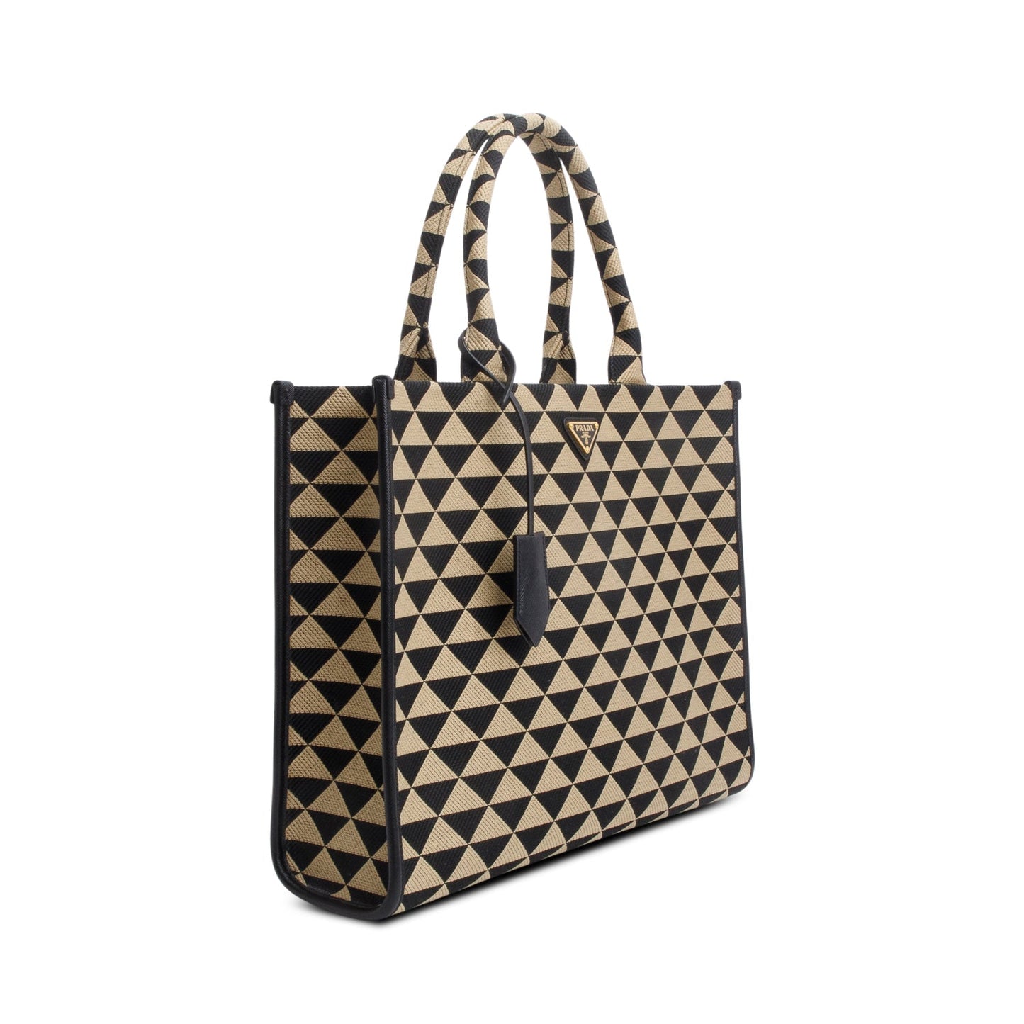 Prada Beige/Black Embroidered Fabric Large Symbole Tote