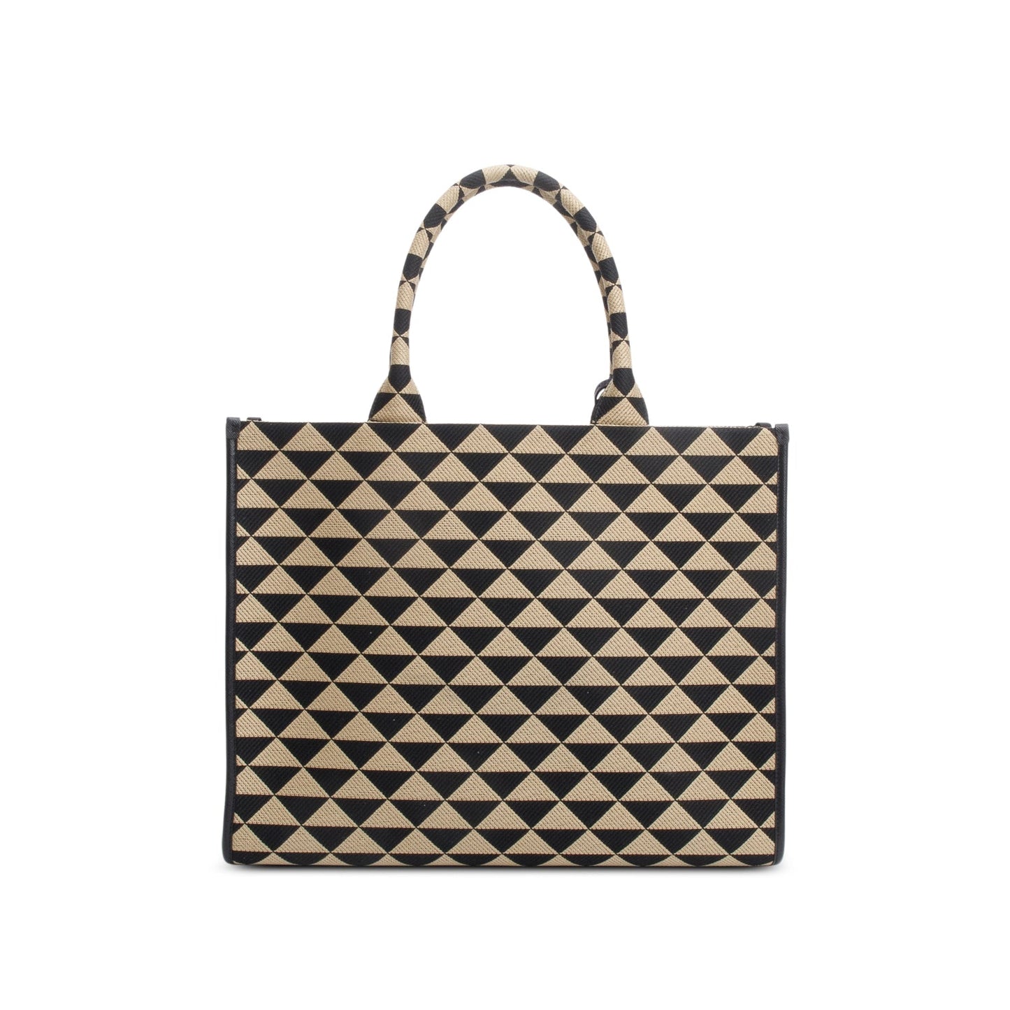 Prada Beige/Black Embroidered Fabric Large Symbole Tote