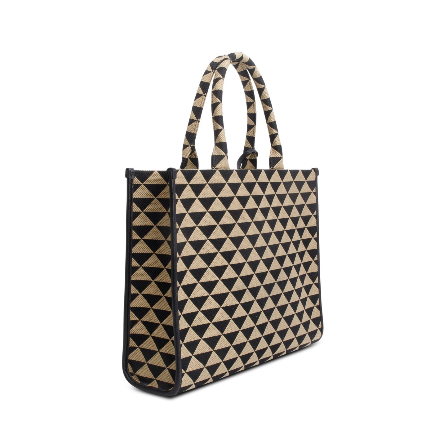 Prada Beige/Black Embroidered Fabric Large Symbole Tote
