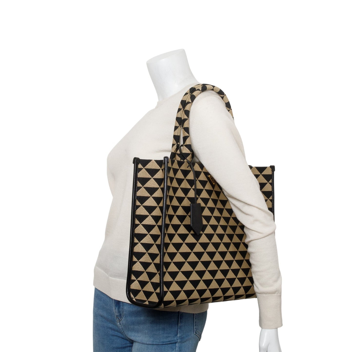 Prada Beige/Black Embroidered Fabric Large Symbole Tote