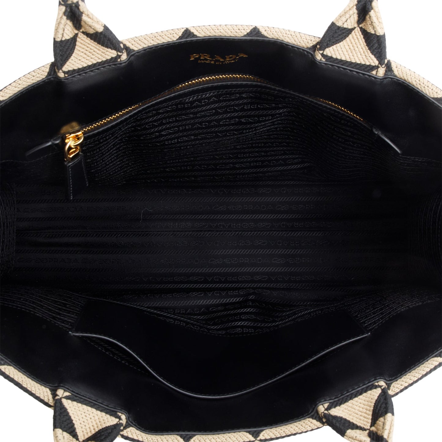 Prada Beige/Black Embroidered Fabric Large Symbole Tote