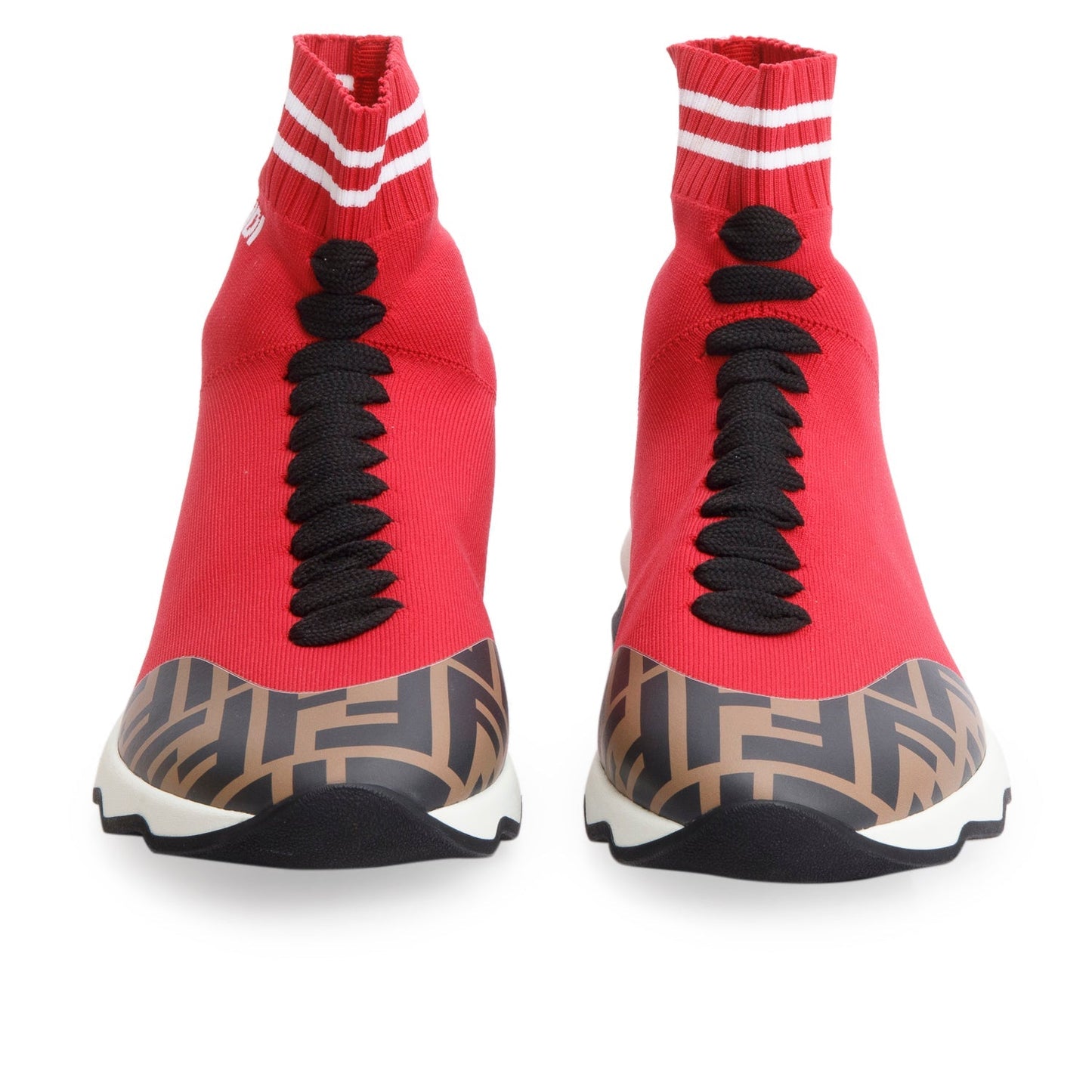 Fendi Red Stretch Knit FF Zucca Calfskin Mania Sock Sneakers, Size 38