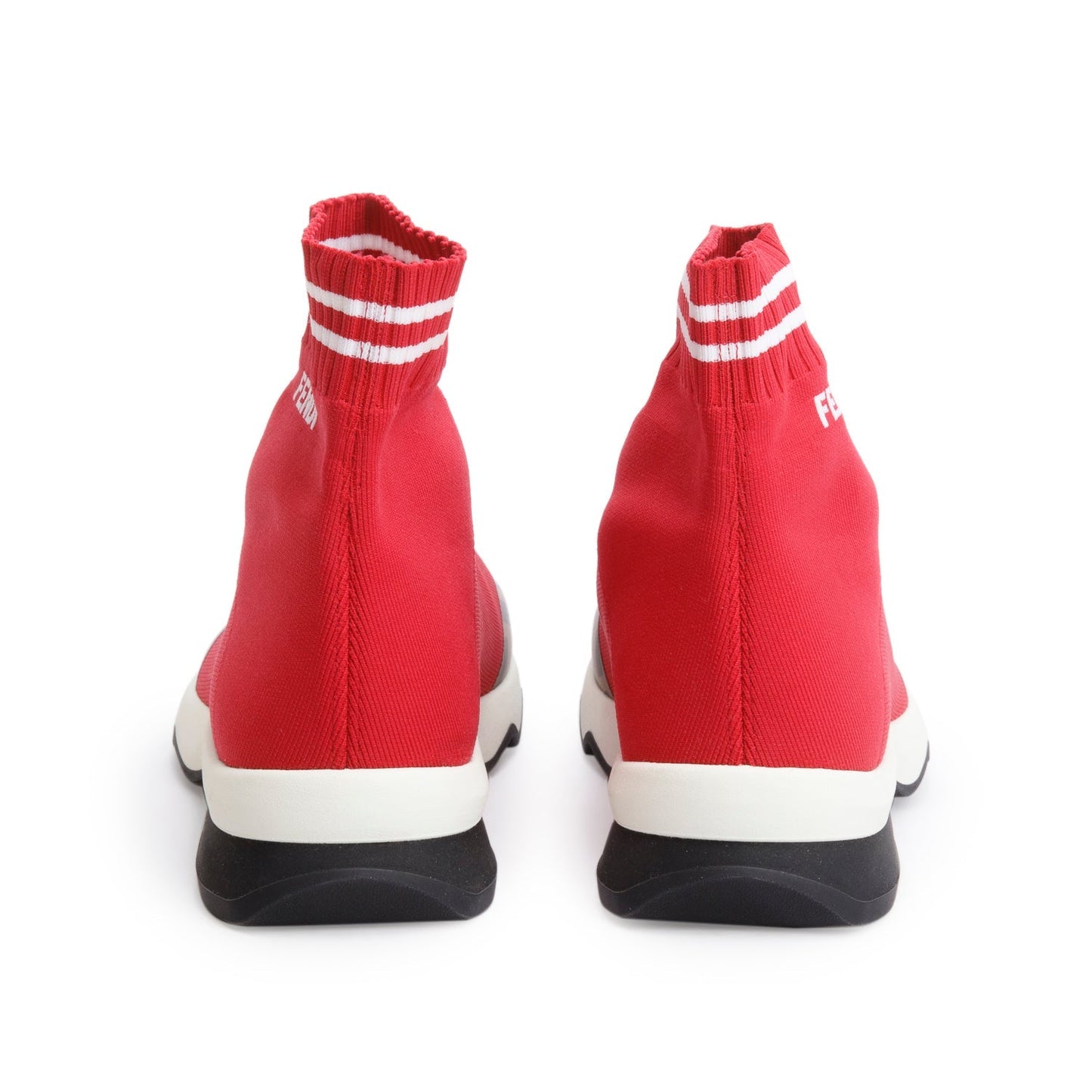 Fendi Red Stretch Knit FF Zucca Calfskin Mania Sock Sneakers, Size 38