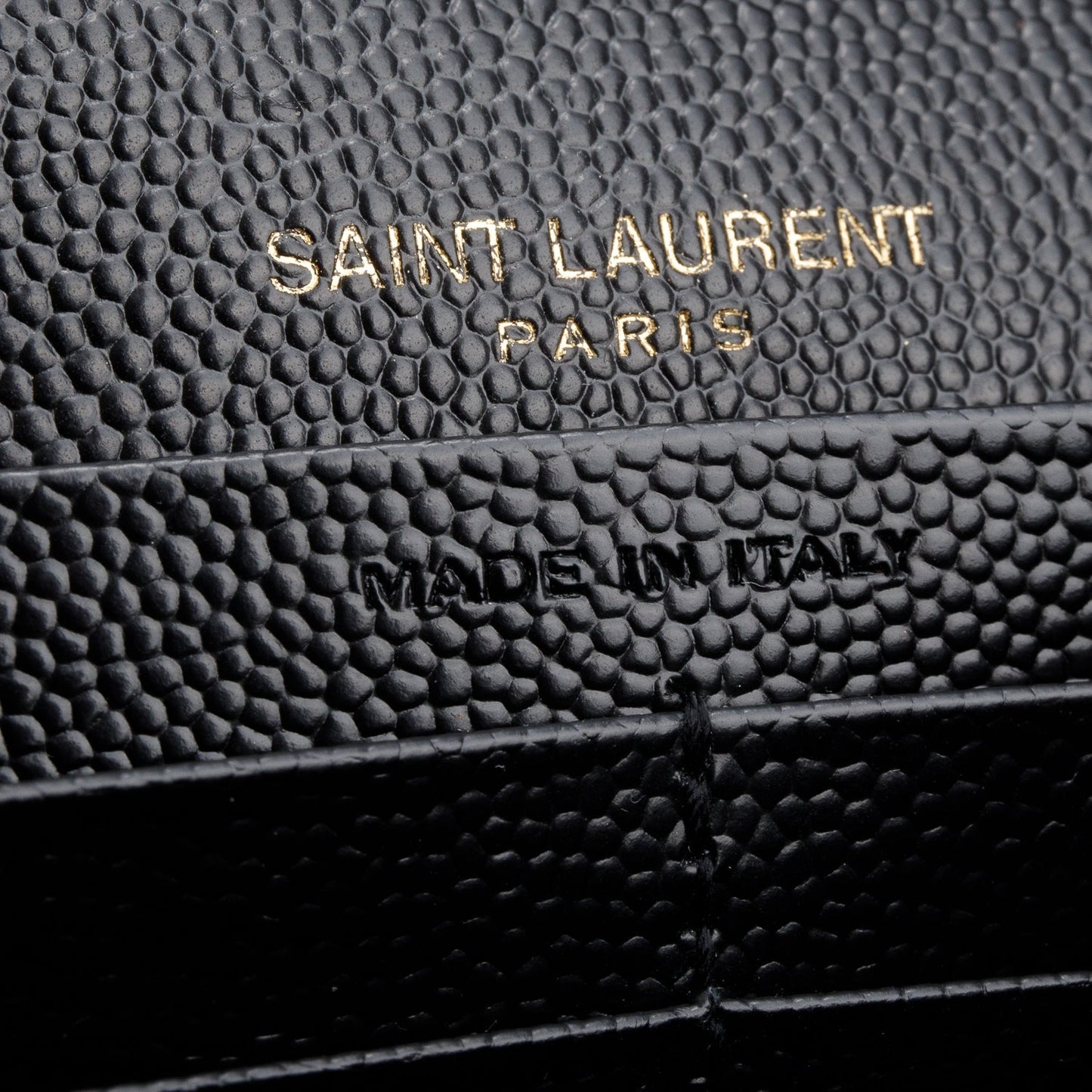 Saint Laurent 2023 Black Grain De Poudre Leather Cassandre Envelope Chain Wallet