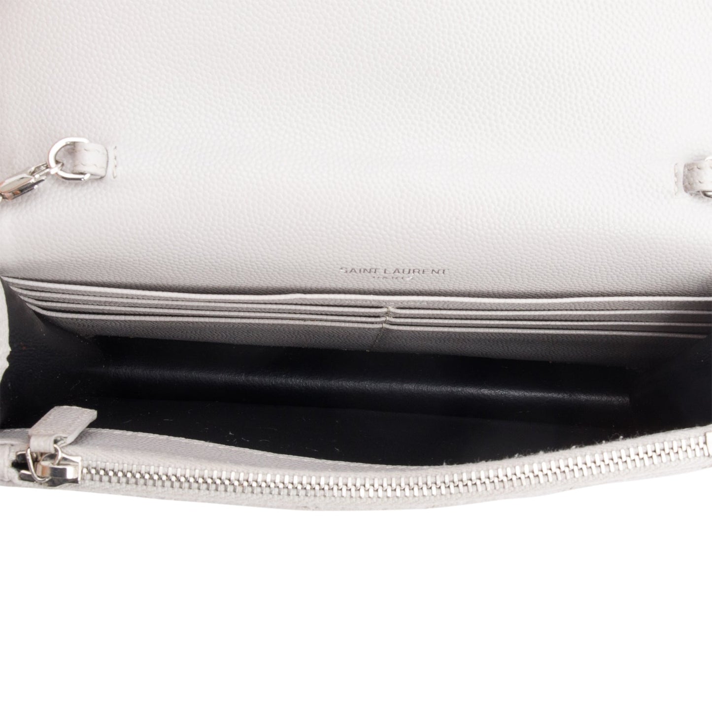 Saint Laurent Grey Cassandre Matelasse Envelope Chain Wallet