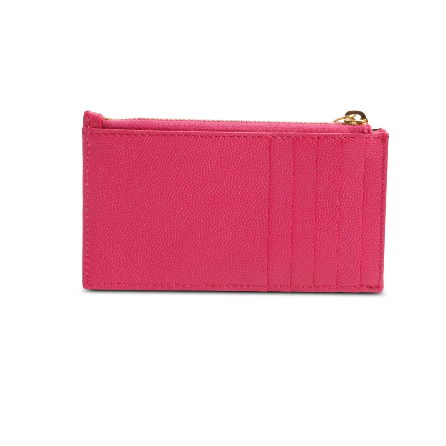 Saint Laurent 2023 Pink Grain De Poudre Leather Cassandre Matelasse Fragments Zipped Card Case