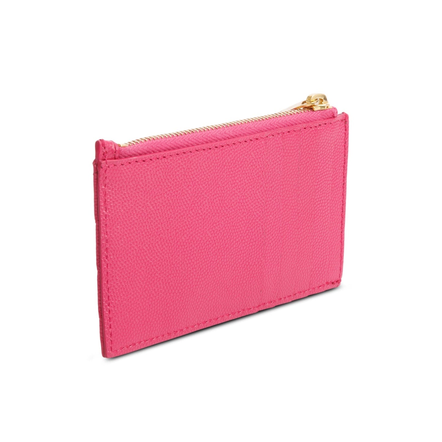 Saint Laurent 2023 Pink Grain De Poudre Leather Cassandre Matelasse Fragments Zipped Card Case