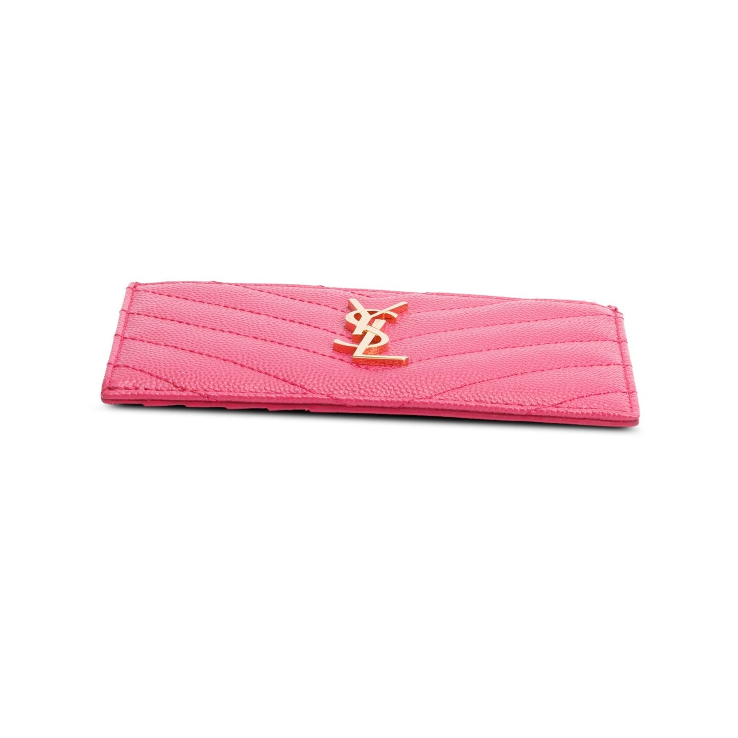 Saint Laurent 2023 Pink Grain De Poudre Leather Cassandre Matelasse Fragments Zipped Card Case