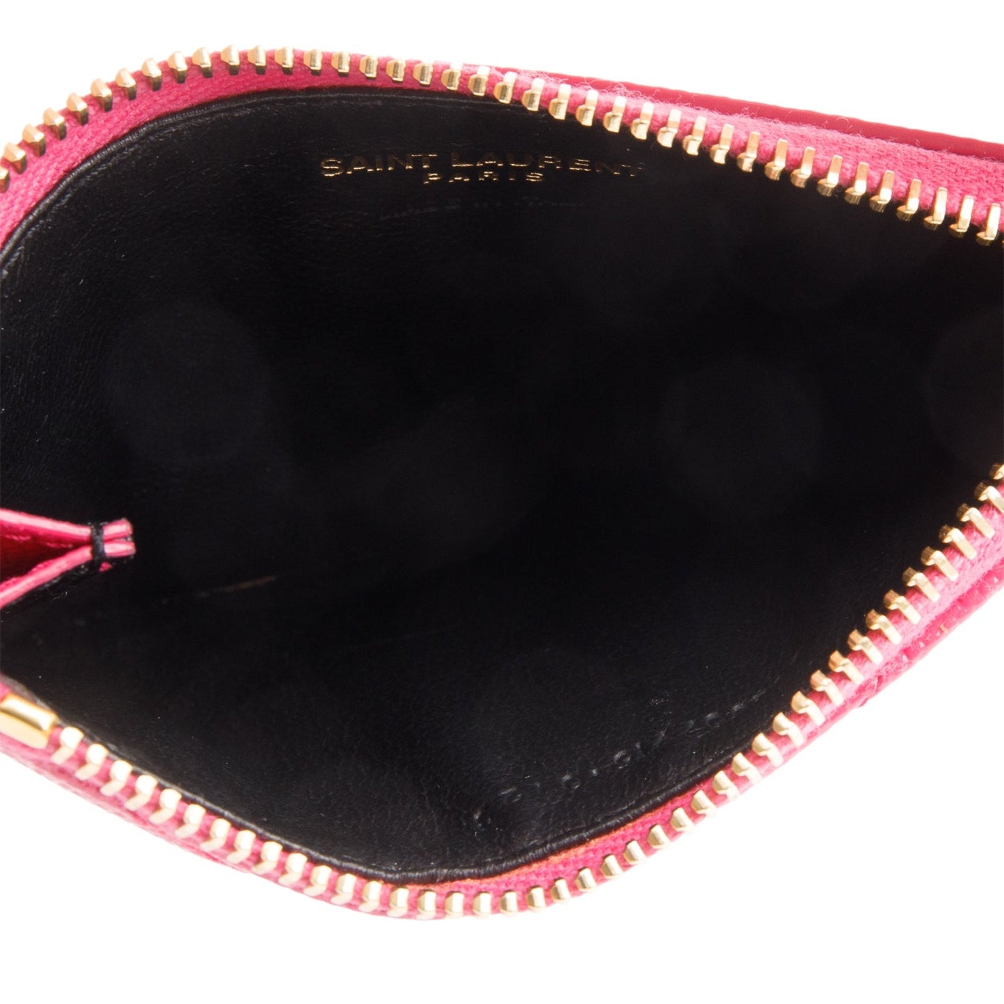 Saint Laurent 2023 Pink Grain De Poudre Leather Cassandre Matelasse Fragments Zipped Card Case