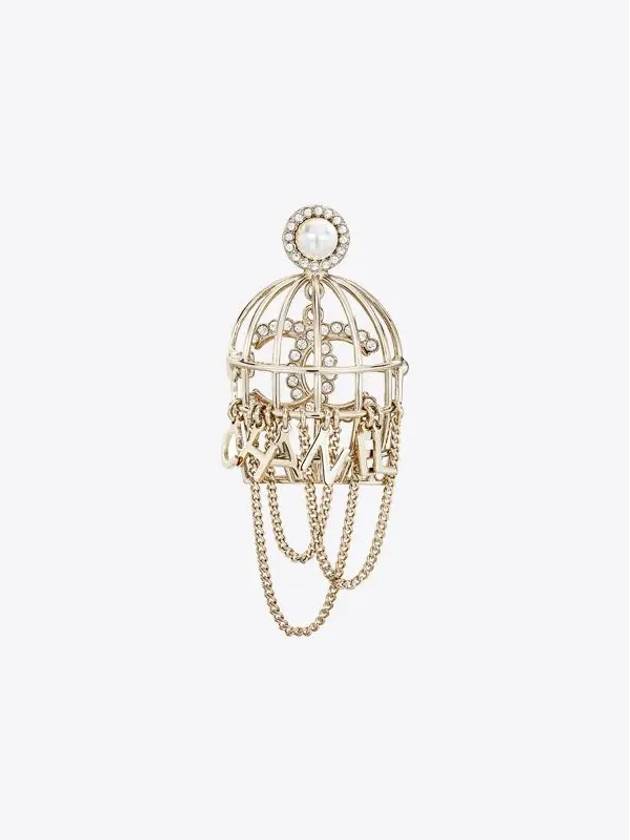 CC Crystal Pearl Brooch Gold Chanel