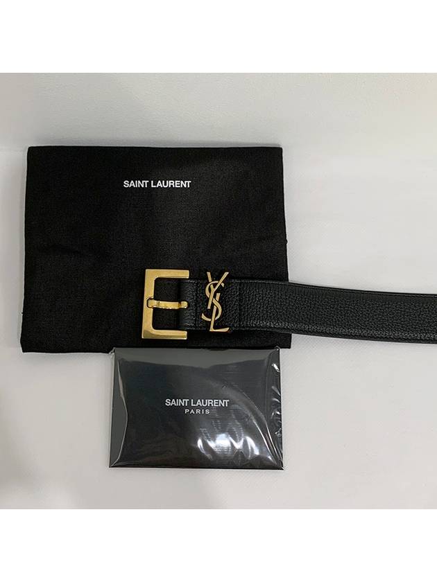 Luxury Saint Laurent Trending 2025 Cassandre Belt with Square Buckle in Grained Leather Black