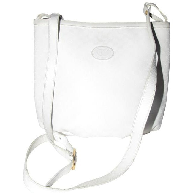 Gucci   White Small G Logo Print Coated Canvas And White Leather Satchel