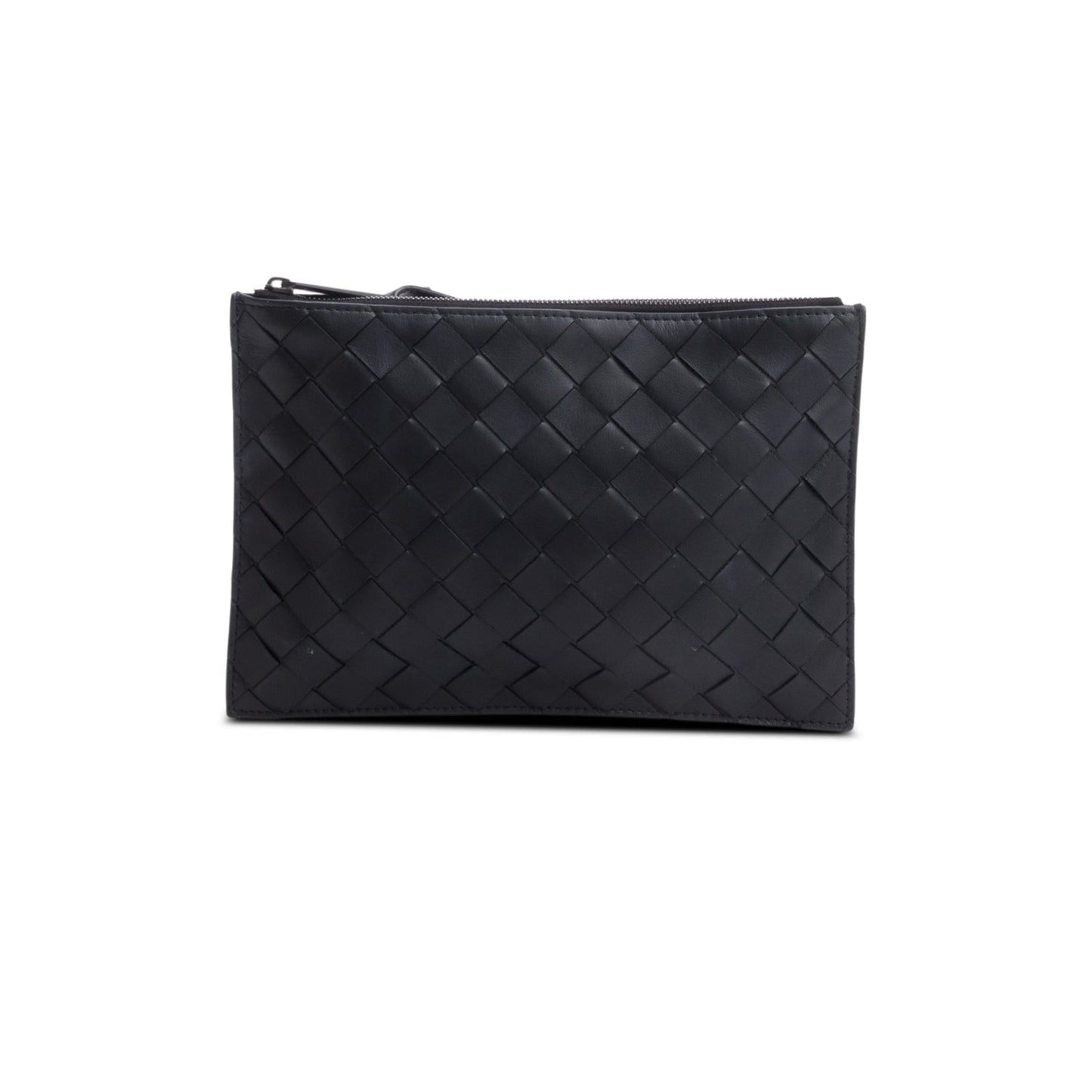 Bottega Veneta Black Nappa Leather Intrecciato Flat Pouch