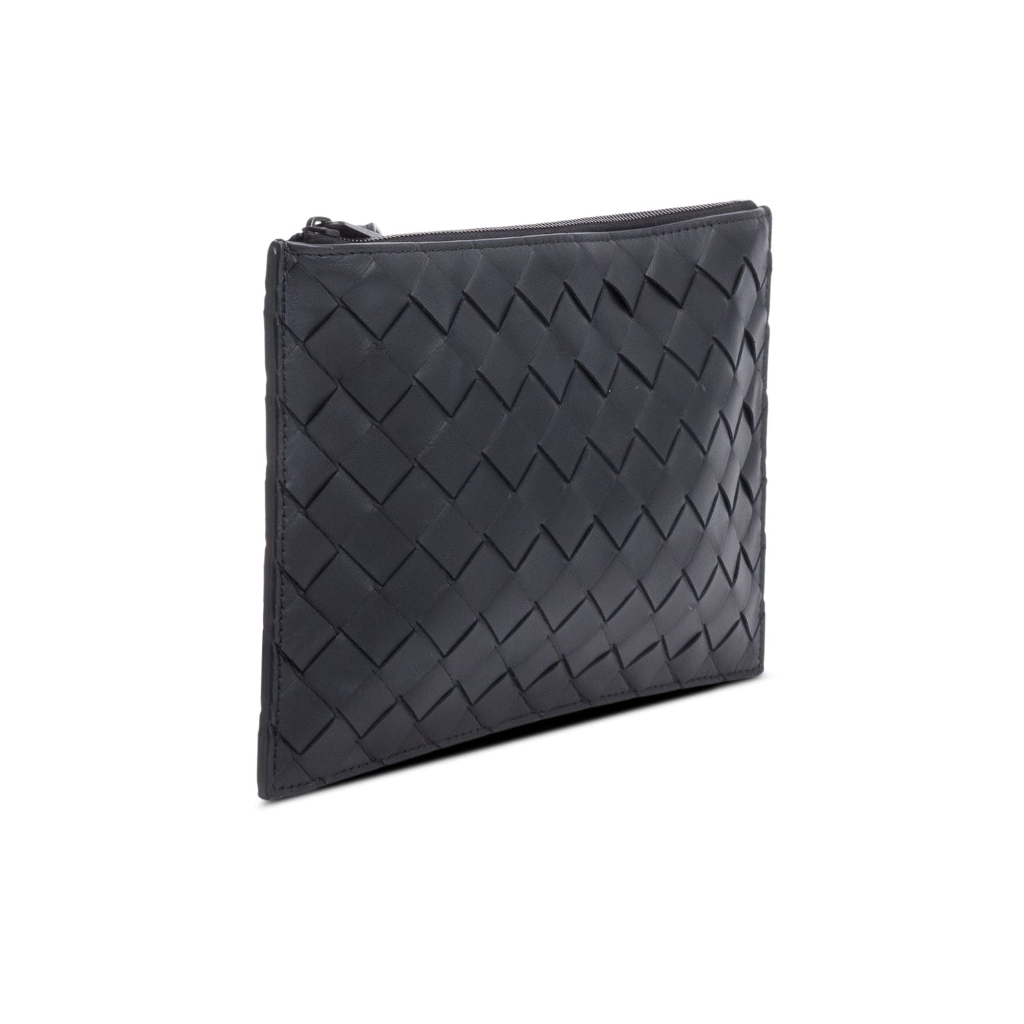 Bottega Veneta Black Nappa Leather Intrecciato Flat Pouch