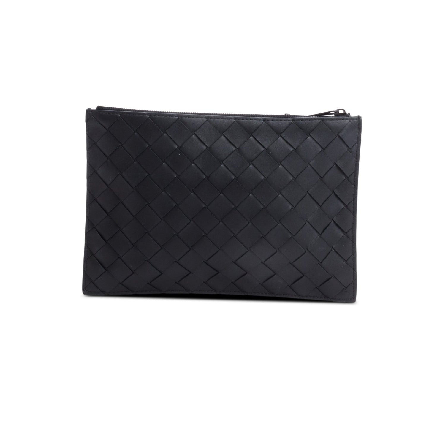 Bottega Veneta Black Nappa Leather Intrecciato Flat Pouch