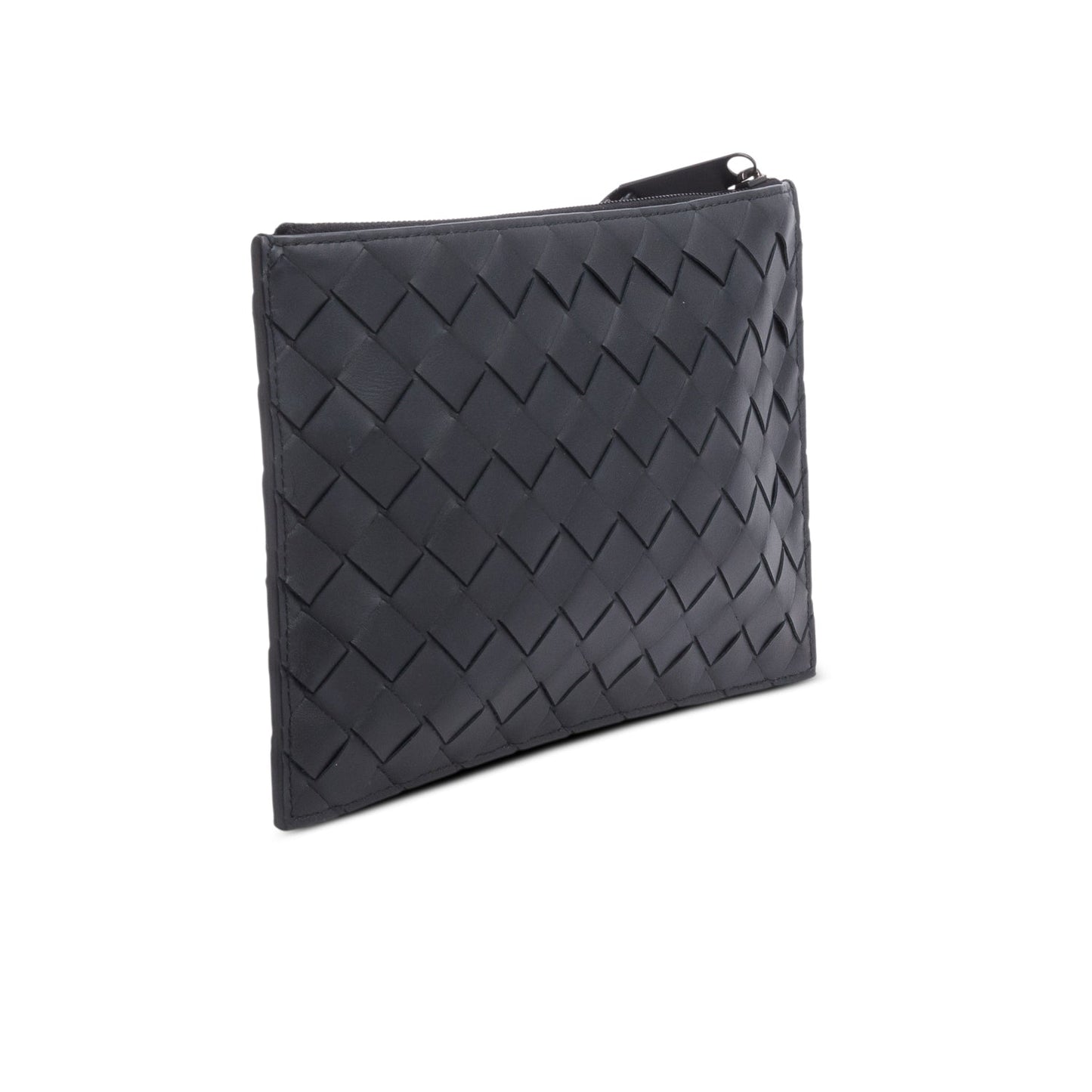 Bottega Veneta Black Nappa Leather Intrecciato Flat Pouch