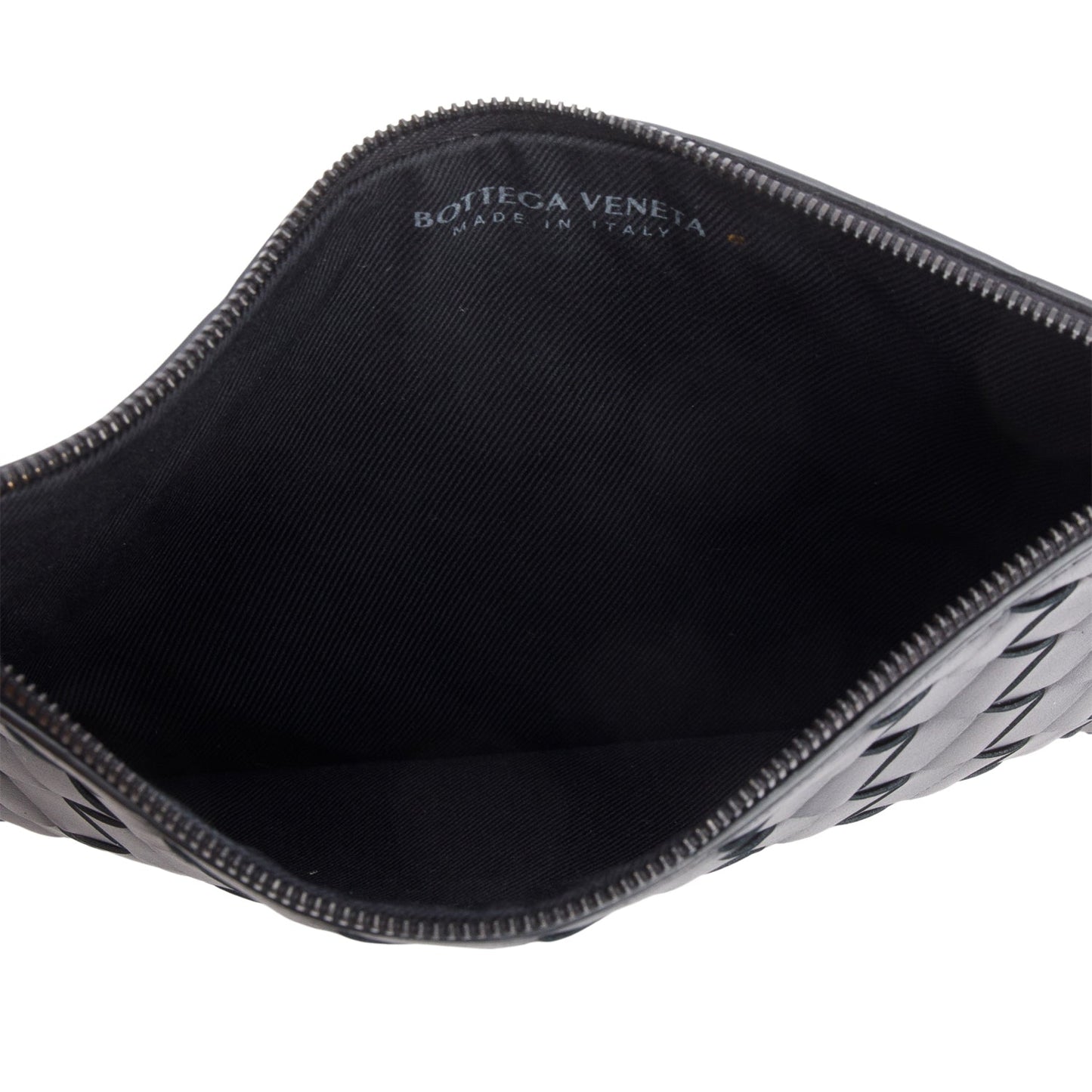 Bottega Veneta Black Nappa Leather Intrecciato Flat Pouch