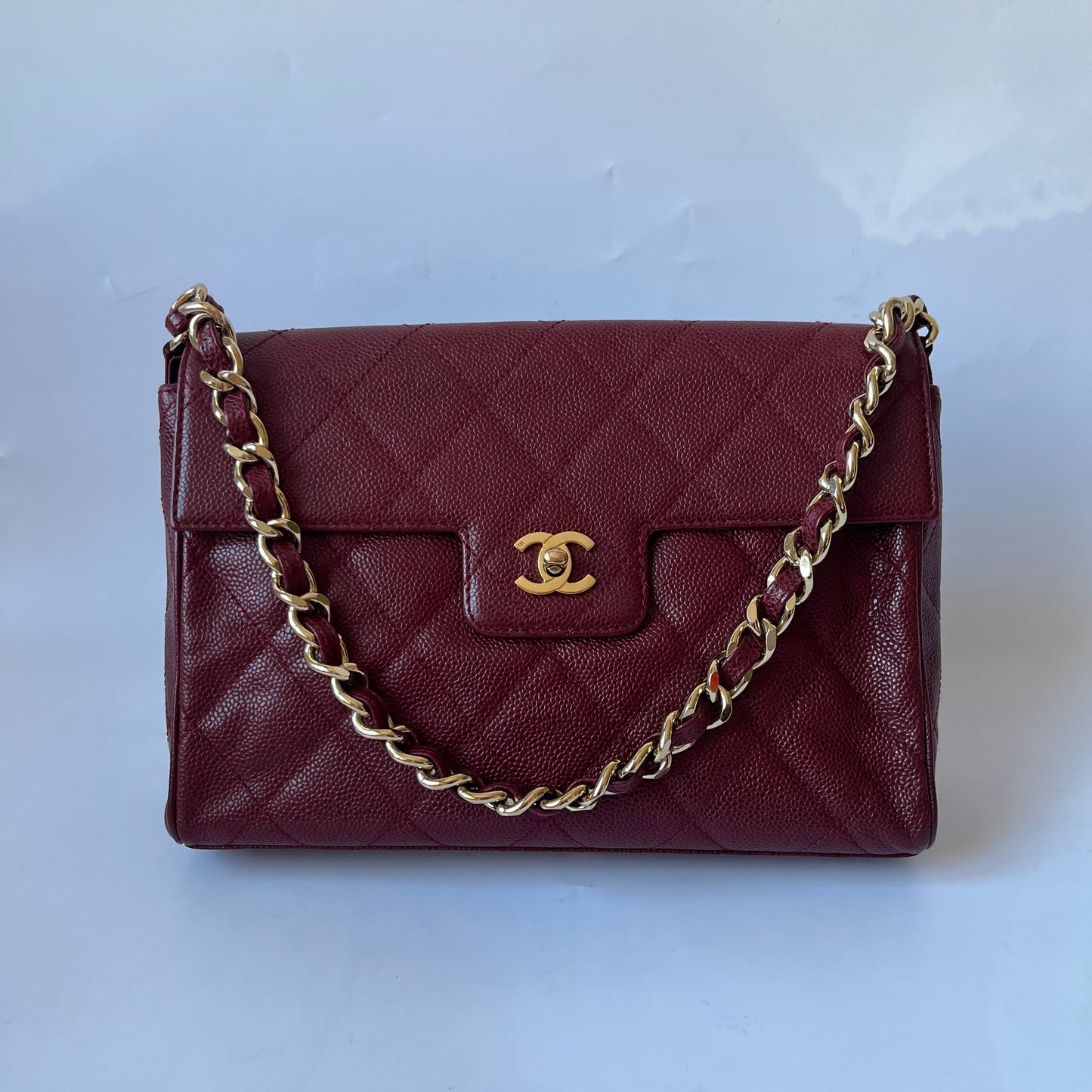 Chanel   Burgundy Caviar Leather Shoulder Bag 24k Gold HW