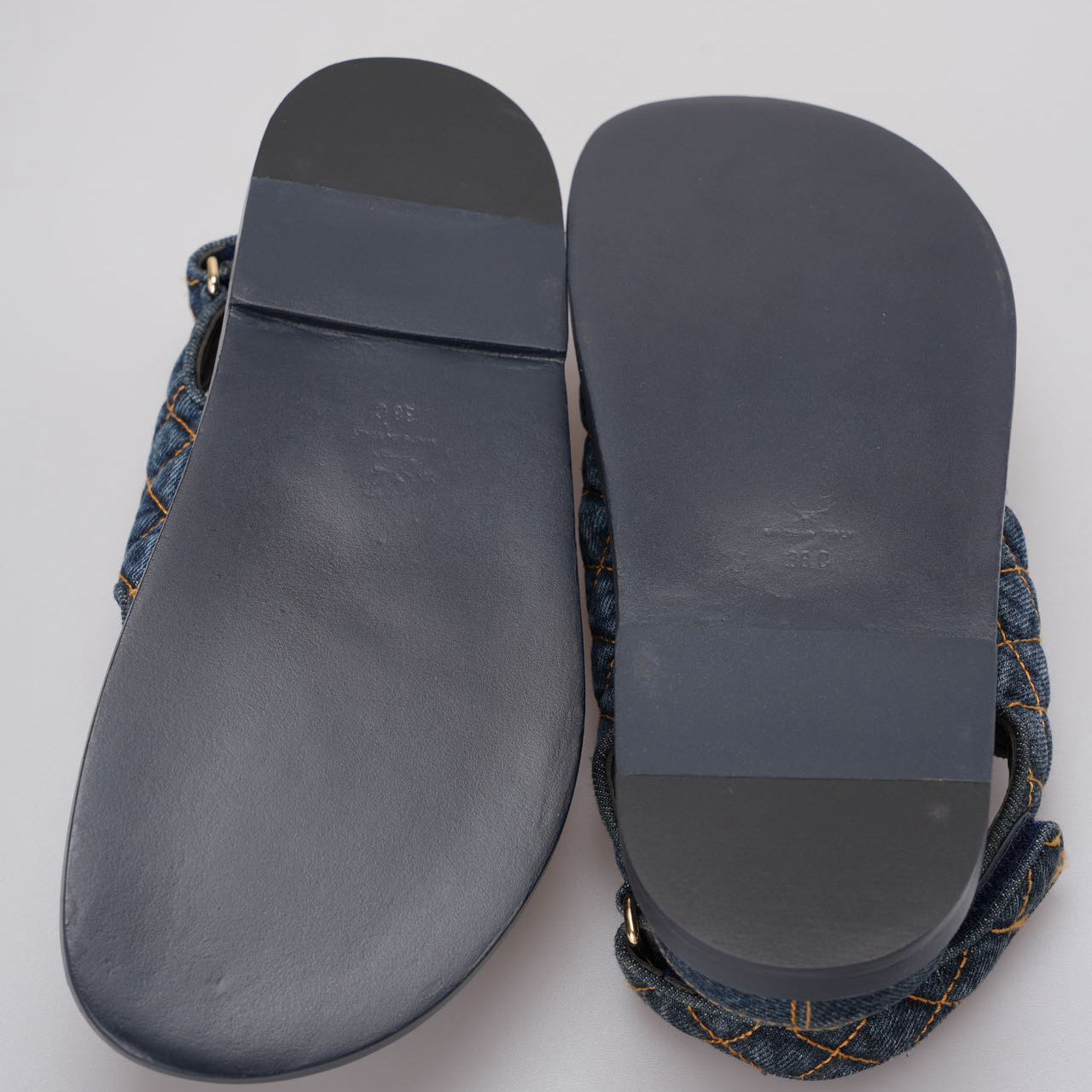 Chanel Denim Velcro Dad Sandals Navy Blue Size 38