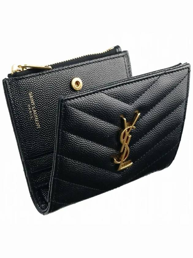 Luxury Saint Laurent Trending 2025 Cassandre Matelasse Grain De Poudre Embossed Leather Half Wallet Black