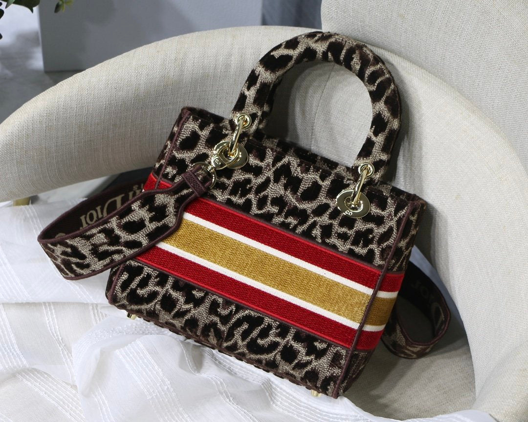 Top Quality MeTop Qualityum Lady D-Lite Bag, Leopard Brown Handbags, Crossbody Bags, 24cm CD