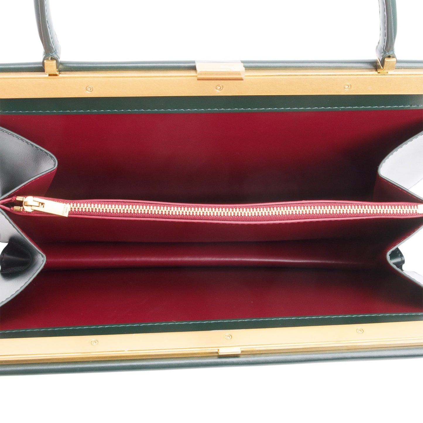 Celine Green Leather Clasp Medium Bag