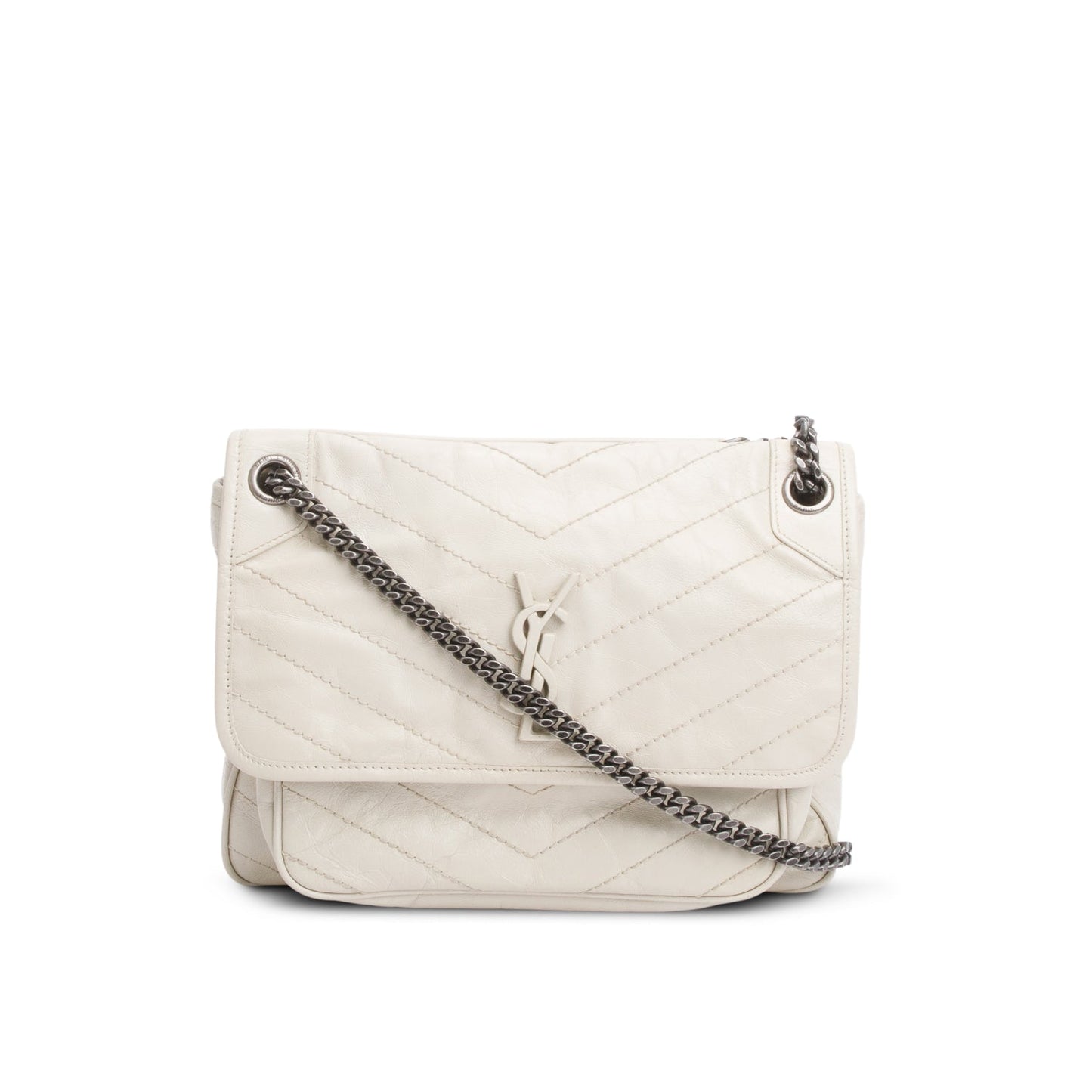 Saint Laurent Ivory   Leather Monogram Medium Niki Chain Satchel